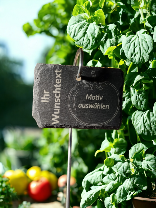 Pflanzenschild, Pflanzenetikett, Nutzpflanzen, Gemüse, Schiefer, Zweizeilige Wunschgravur