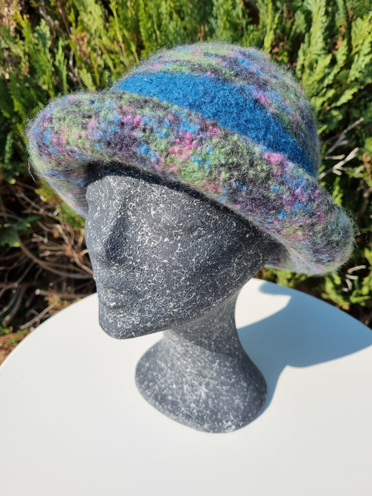 Filzhut meliert, handgestrickt, Gr. 58/59