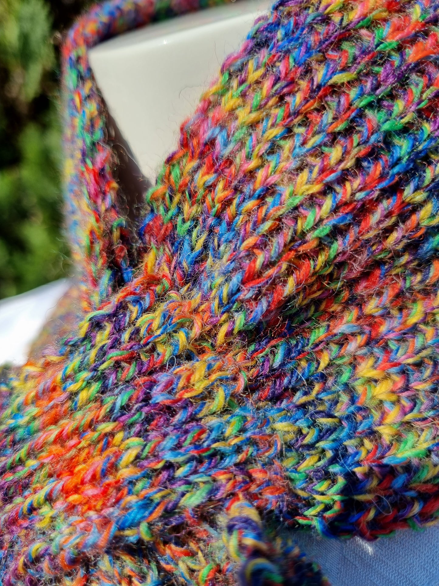 Steckschal multicolor nach historischem Muster, handgestrickt