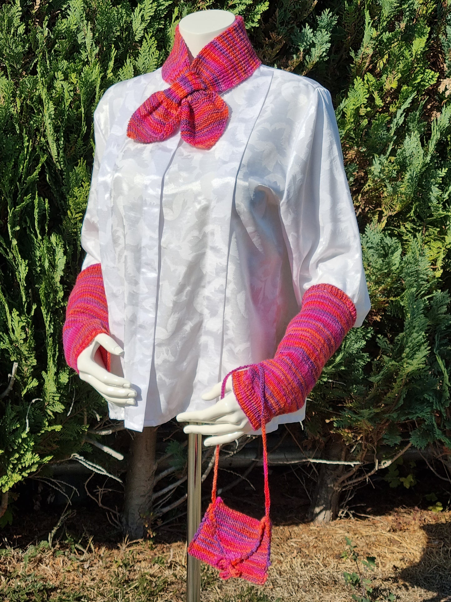 Set Steckschal, Stulpen, Täschchen, pink/lila/orange