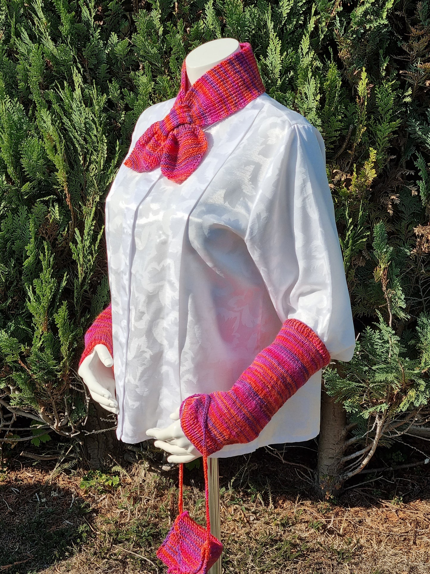 Set Steckschal, Stulpen, Täschchen, pink/lila/orange