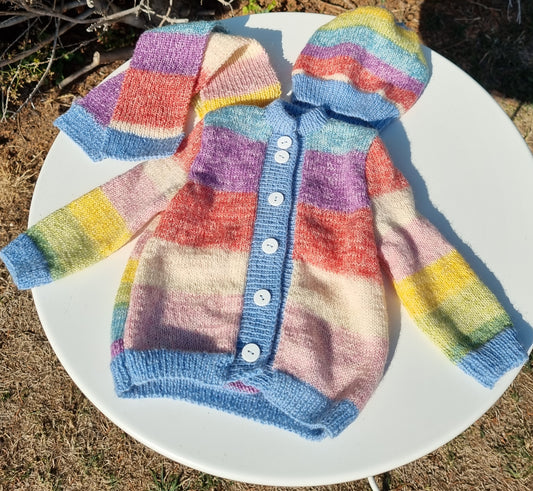 Set aus Baby-Jäckchen, Mütze & Schal, handgestrickt, Gr. 68