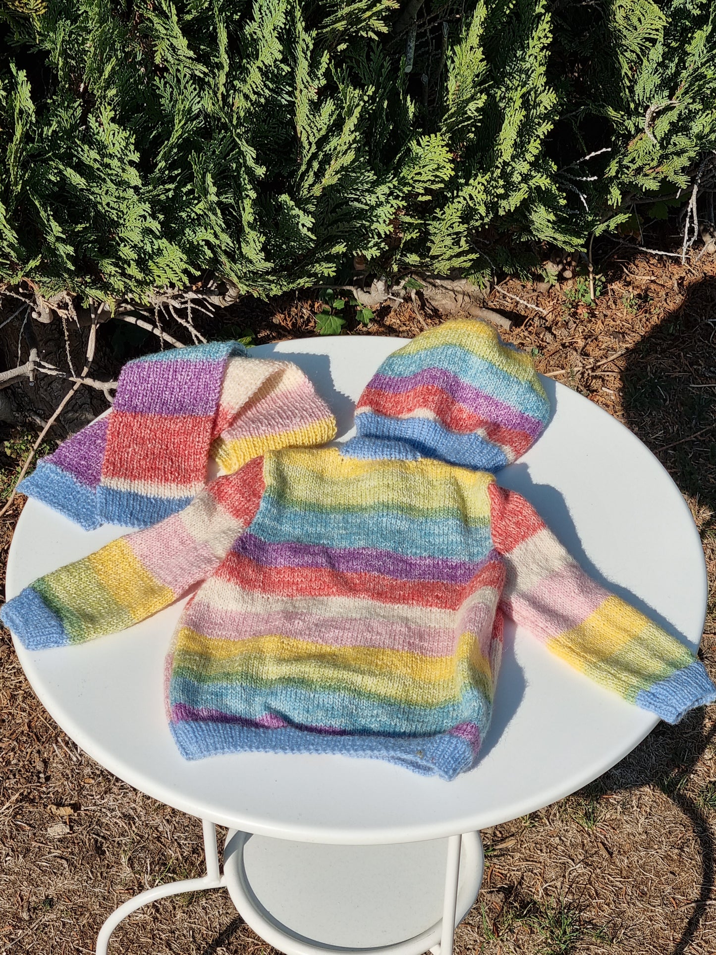 Set aus Baby-Jäckchen, Mütze & Schal, handgestrickt, Gr. 68