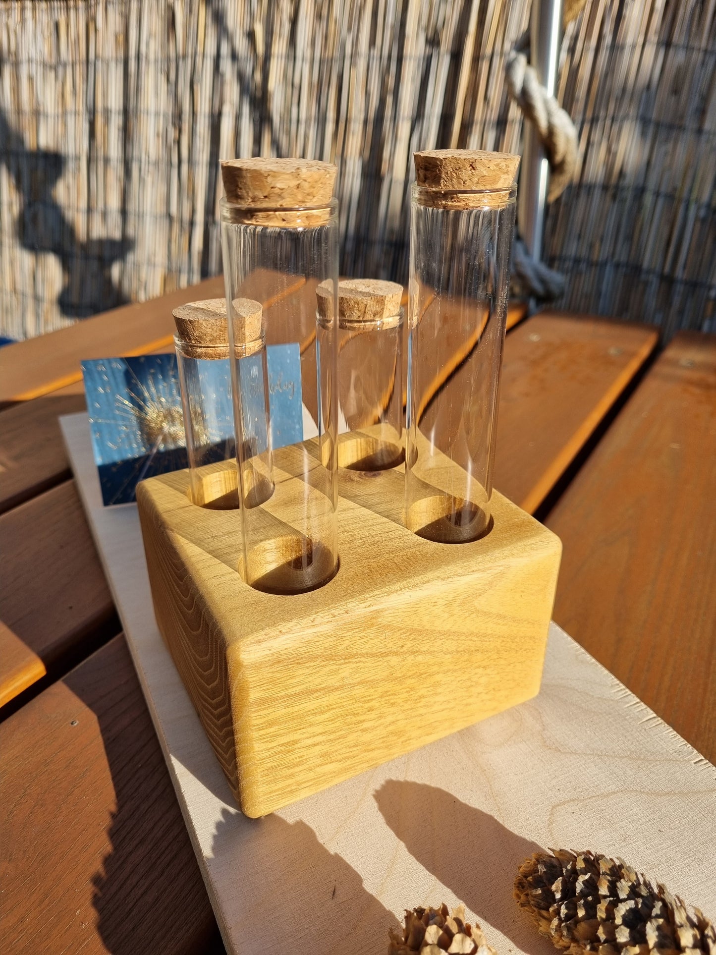 Reagenzglas, Vase, Robinie massiv, geölt, vierfach, Unikat