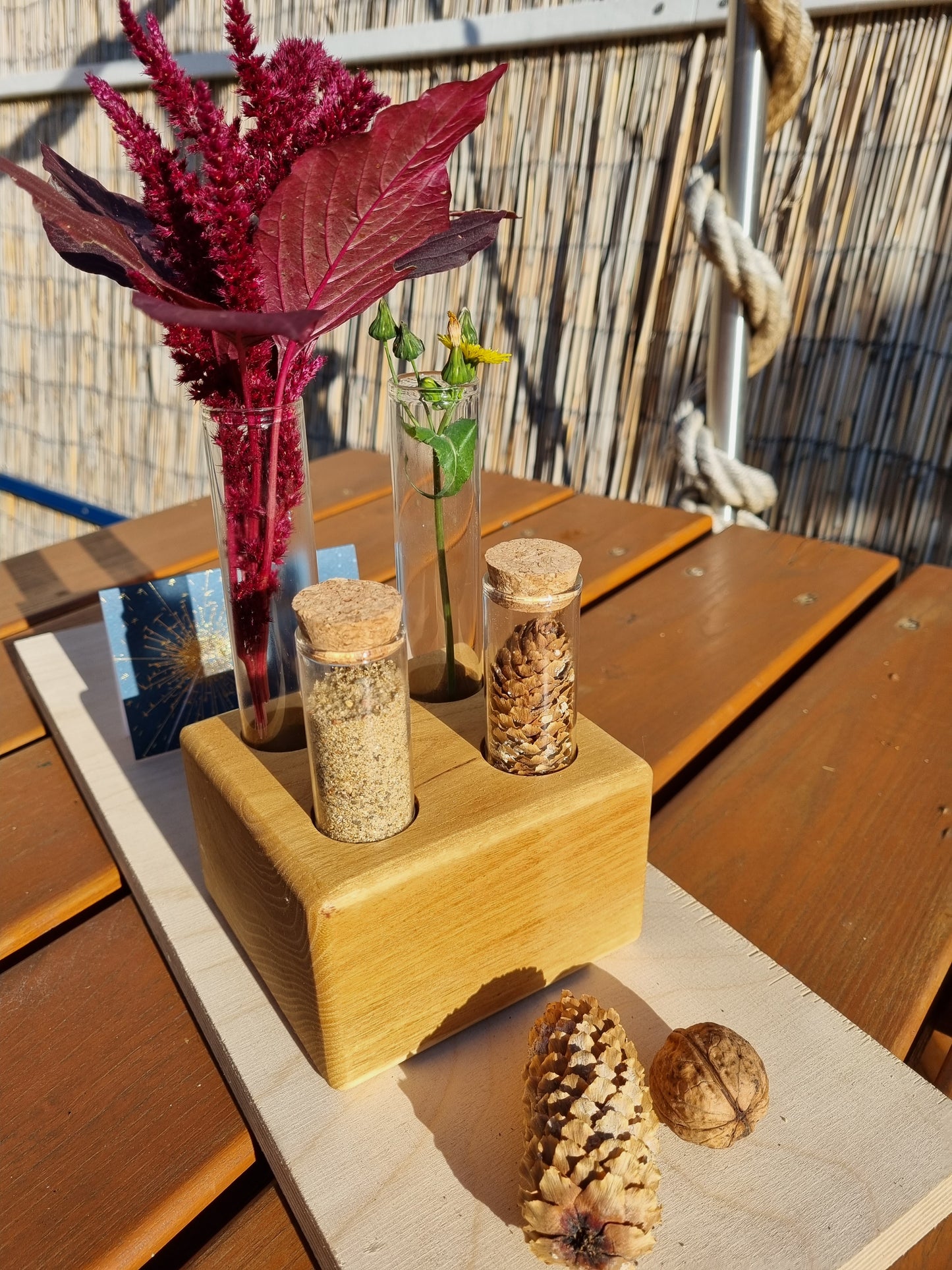 Reagenzglas, Vase, Robinie massiv, geölt, vierfach, Unikat