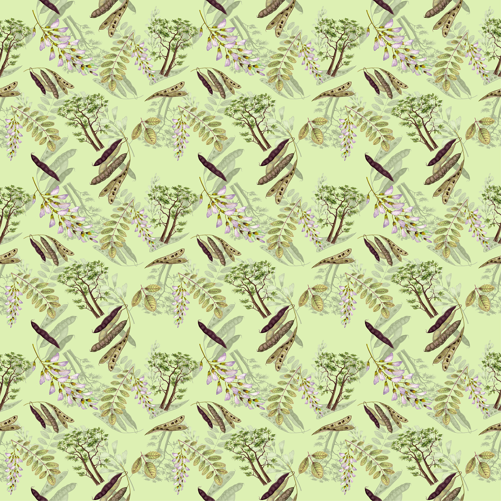 0,5 m, Stoff, Satin, Bio-Baumwolle, 100 % Baumwollanteil, 140 g / qm, Robinien-Muster, aus Öko-Tex-zertifizierten Materialien